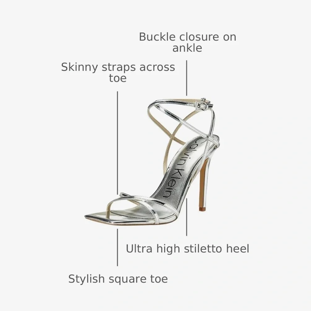 Calvin Klein Tegin Silver Strappy Heels – Size 9 – New in Box - Picture 2 of 4